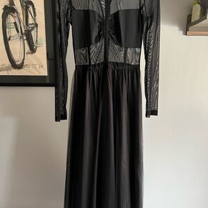 Chic Black Long Sleeve Mesh Dress